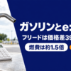 給油ノズルと電卓の写真にガソリンとe:HEVの文字